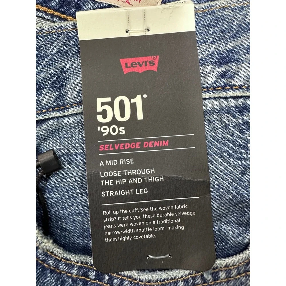 Levis 501 90s Selvedge Denim Jeans Womens 28x30 Blue Straight Leg A1959-0063 NWT - Picture 8 of 16